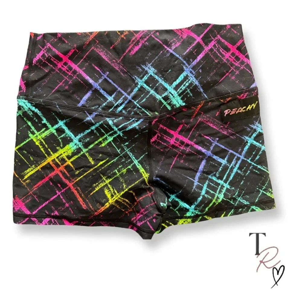 Peachy Athletic NWT Vixen High Rise Booty Gym Shorts Graffiti Print Size Medium